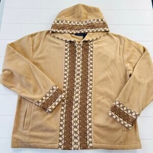 Nick & Sarah Sport Plush Fleece Full Zip Up Hoodie Jacket Tan & Brown Size 2X